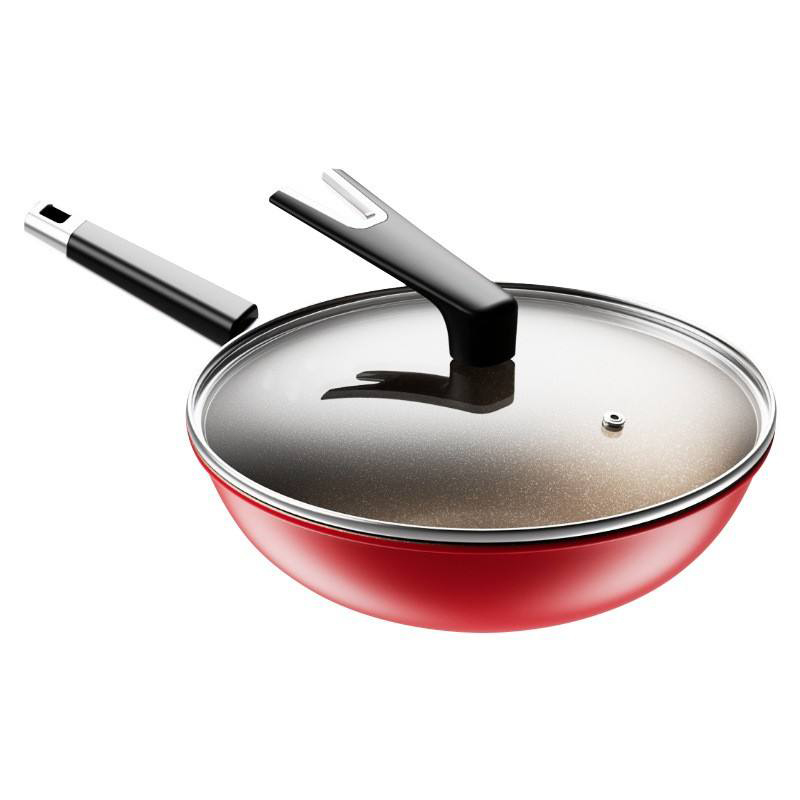 Kitchen Non-stick Iron Wok with Glass Cover
